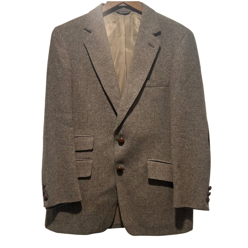 Vintage Botany‎ 500 Jack Lang Clothes Mens Tweed Wool Blazer Elbow Patches Brown